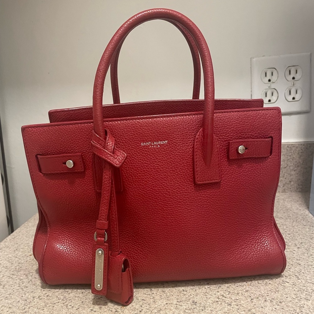 Saint Laurent Sac De Jour Baby in Red Pebbled Leather
